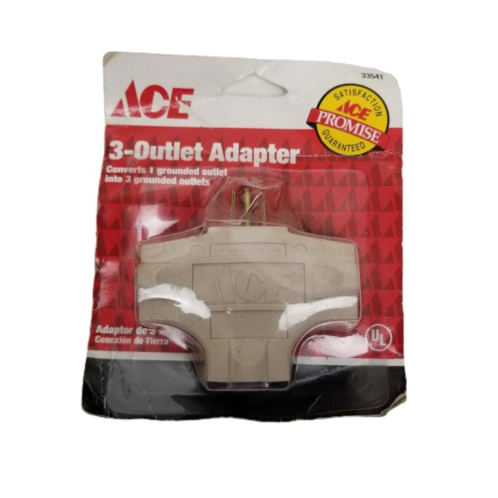 ACE 3 Outlet Adapter Grounded Wall Tap Beige Indoor Electrical Hardware Home